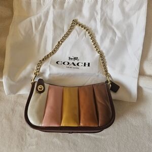 Coach Swinger 20 Quilt Leather Bag Puffy Wine Multi Rainbow Goldtone Hardware